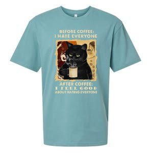 Before Coffee I Hate Everyone After Coffee Black Cat Drink Sueded Cloud Jersey T-Shirt