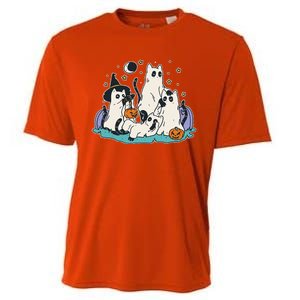 Black Cats In Ghost Costume Cute Halloween Cooling Performance Crew T-Shirt