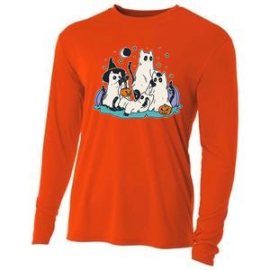 Black Cats In Ghost Costume Cute Halloween Cooling Performance Long Sleeve Crew