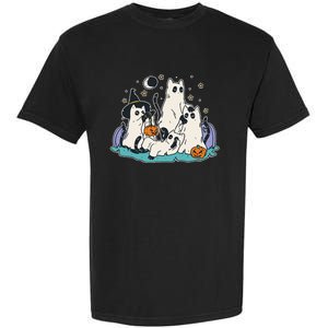 Black Cats In Ghost Costume Cute Halloween Garment-Dyed Heavyweight T-Shirt