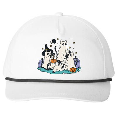 Black Cats In Ghost Costume Cute Halloween Snapback Five-Panel Rope Hat