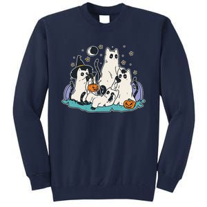 Black Cats In Ghost Costume Cute Halloween Tall Sweatshirt