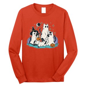 Black Cats In Ghost Costume Cute Halloween Long Sleeve Shirt