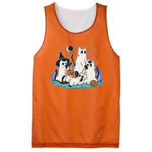 Black Cats In Ghost Costume Cute Halloween Mesh Reversible Basketball Jersey Tank