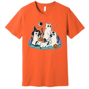 Black Cats In Ghost Costume Cute Halloween Premium T-Shirt