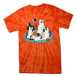 Black Cats In Ghost Costume Cute Halloween Tie-Dye T-Shirt