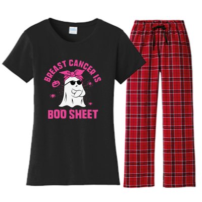 Breast Cancer Is Boo Sheet Ghost Halloween Breast Cancer Women's Flannel Pajama Set