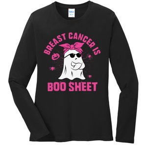 Breast Cancer Is Boo Sheet Ghost Halloween Breast Cancer Ladies Long Sleeve Shirt