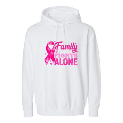 Breast Cancer In This Family Nobody Fights Alone Pink Ribbon Awareness Gift Garment-Dyed Fleece Hoodie