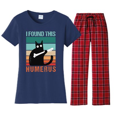 Black Cat I Found This Humerus Cat Joke Women's Flannel Pajama Set