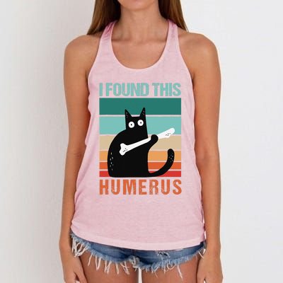 Black Cat I Found This Humerus Cat Joke Women's Knotted Racerback Tank