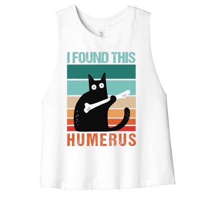 Black Cat I Found This Humerus Cat Joke Women's Racerback Cropped Tank