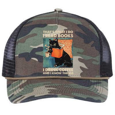 Black Cat I Read Books I Drink Coffee And I Know Things Retro Rope Trucker Hat Cap