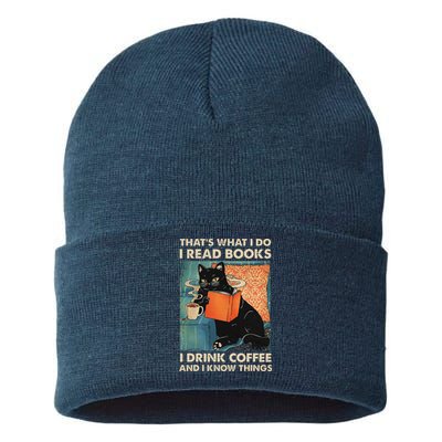 Black Cat I Read Books I Drink Coffee And I Know Things Sustainable Knit Beanie