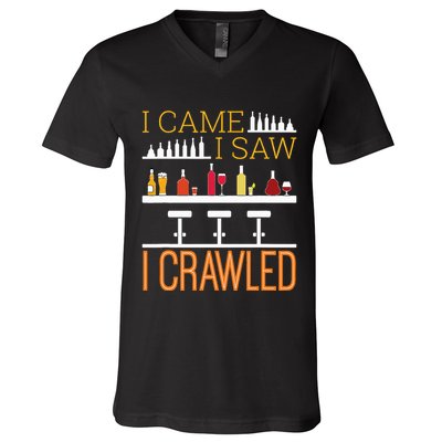 Bar Crawl I Came I Saw I Crawled Pub Crawl Alcohol Drinking V-Neck T-Shirt