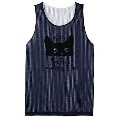 Black Cat Its Fine Im Fine Everything Is Fine Meow Cat Mesh Reversible Basketball Jersey Tank