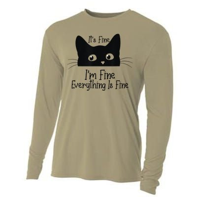 Black Cat Its Fine Im Fine Everything Is Fine Meow Cat Cooling Performance Long Sleeve Crew