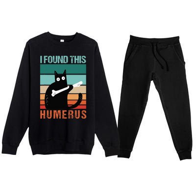 Black Cat I Found This Humerus Cat Joke Premium Crewneck Sweatsuit Set