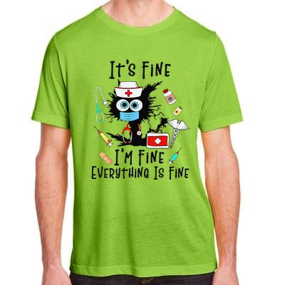 Black Cat Its Fine Im Fine Everything Is Fine Nurse Life Adult ChromaSoft Performance T-Shirt