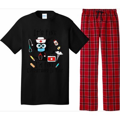 Black Cat Its Fine Im Fine Everything Is Fine Nurse Life Pajama Set