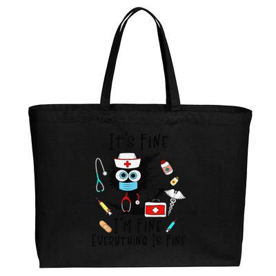 Black Cat Its Fine Im Fine Everything Is Fine Nurse Life Cotton Canvas Jumbo Tote