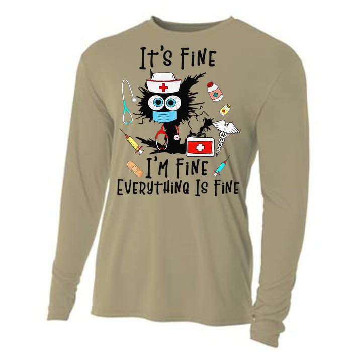 Black Cat Its Fine Im Fine Everything Is Fine Nurse Life Cooling Performance Long Sleeve Crew