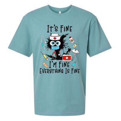 Black Cat Its Fine Im Fine Everything Is Fine Nurse Life Sueded Cloud Jersey T-Shirt