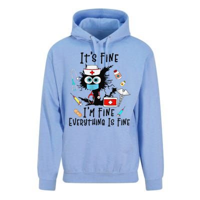 Black Cat Its Fine Im Fine Everything Is Fine Nurse Life Unisex Surf Hoodie