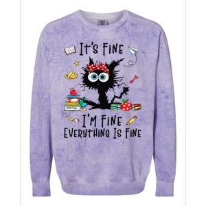 Black Cat Its Fine Im Fine Everything Is Fine Teacher Xmas Colorblast Crewneck Sweatshirt