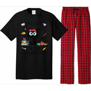 Black Cat Its Fine Im Fine Everything Is Fine Teacher Xmas Pajama Set