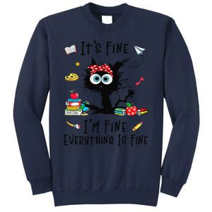 Black Cat Its Fine Im Fine Everything Is Fine Teacher Xmas Sweatshirt