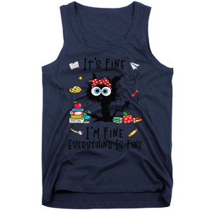 Black Cat Its Fine Im Fine Everything Is Fine Teacher Xmas Tank Top