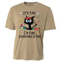 Black Cat Its Fine Im Fine Everything Is Fine Teacher Xmas Cooling Performance Crew T-Shirt