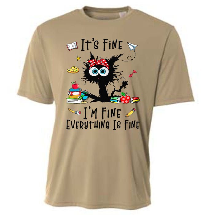 Black Cat Its Fine Im Fine Everything Is Fine Teacher Xmas Cooling Performance Crew T-Shirt