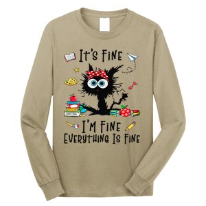 Black Cat Its Fine Im Fine Everything Is Fine Teacher Xmas Long Sleeve Shirt