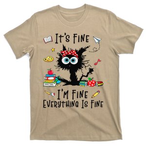 Black Cat Its Fine Im Fine Everything Is Fine Teacher Xmas T-Shirt