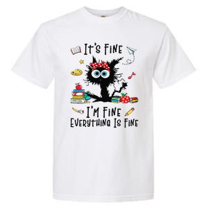 Black Cat Its Fine Im Fine Everything Is Fine Teacher Xmas Garment-Dyed Heavyweight T-Shirt