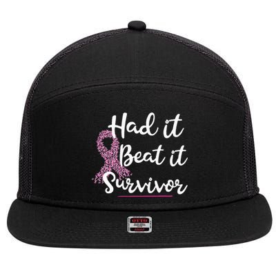 Breast Cancer I Had It I Beat It Survivor Pink Ribbon 7 Panel Mesh Trucker Snapback Hat