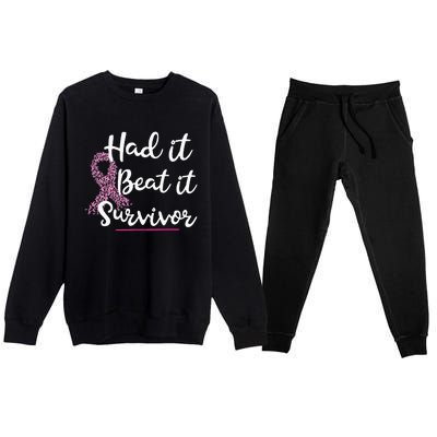 Breast Cancer I Had It I Beat It Survivor Pink Ribbon Premium Crewneck Sweatsuit Set