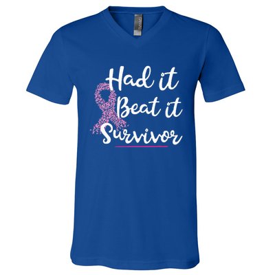 Breast Cancer I Had It I Beat It Survivor Pink Ribbon V-Neck T-Shirt