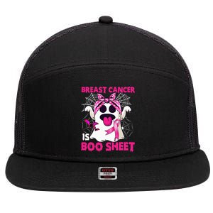 Breast Cancer Is Boo Sheet Halloween Funny Ghost Pink Ribbon 7 Panel Mesh Trucker Snapback Hat