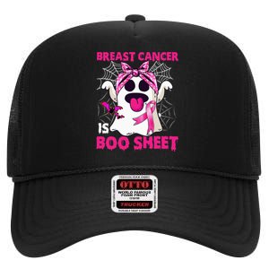 Breast Cancer Is Boo Sheet Halloween Funny Ghost Pink Ribbon High Crown Mesh Back Trucker Hat