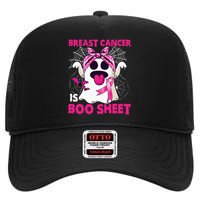 Breast Cancer Is Boo Sheet Halloween Funny Ghost Pink Ribbon High Crown Mesh Back Trucker Hat