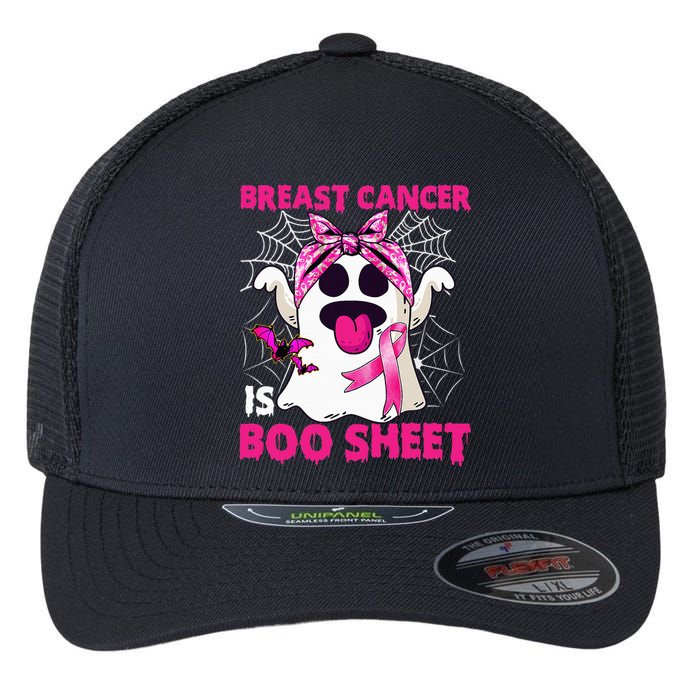 Breast Cancer Is Boo Sheet Halloween Funny Ghost Pink Ribbon Flexfit Unipanel Trucker Cap