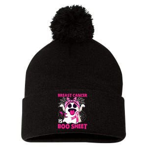 Breast Cancer Is Boo Sheet Halloween Funny Ghost Pink Ribbon Pom Pom 12in Knit Beanie