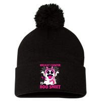 Breast Cancer Is Boo Sheet Halloween Funny Ghost Pink Ribbon Pom Pom 12in Knit Beanie