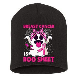 Breast Cancer Is Boo Sheet Halloween Funny Ghost Pink Ribbon Short Acrylic Beanie