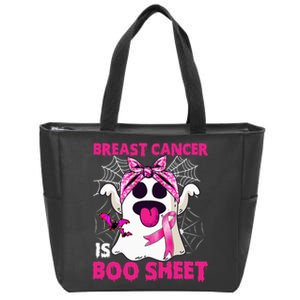 Breast Cancer Is Boo Sheet Halloween Funny Ghost Pink Ribbon Zip Tote Bag