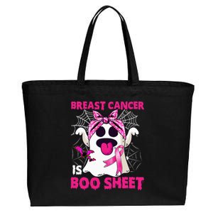 Breast Cancer Is Boo Sheet Halloween Funny Ghost Pink Ribbon Cotton Canvas Jumbo Tote