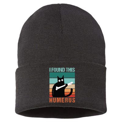 Black Cat I Found This Humerus Cat Joke Sustainable Knit Beanie